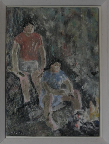Couple at Fire, 2000, acrylic on clayboard, 18cm x 13cm