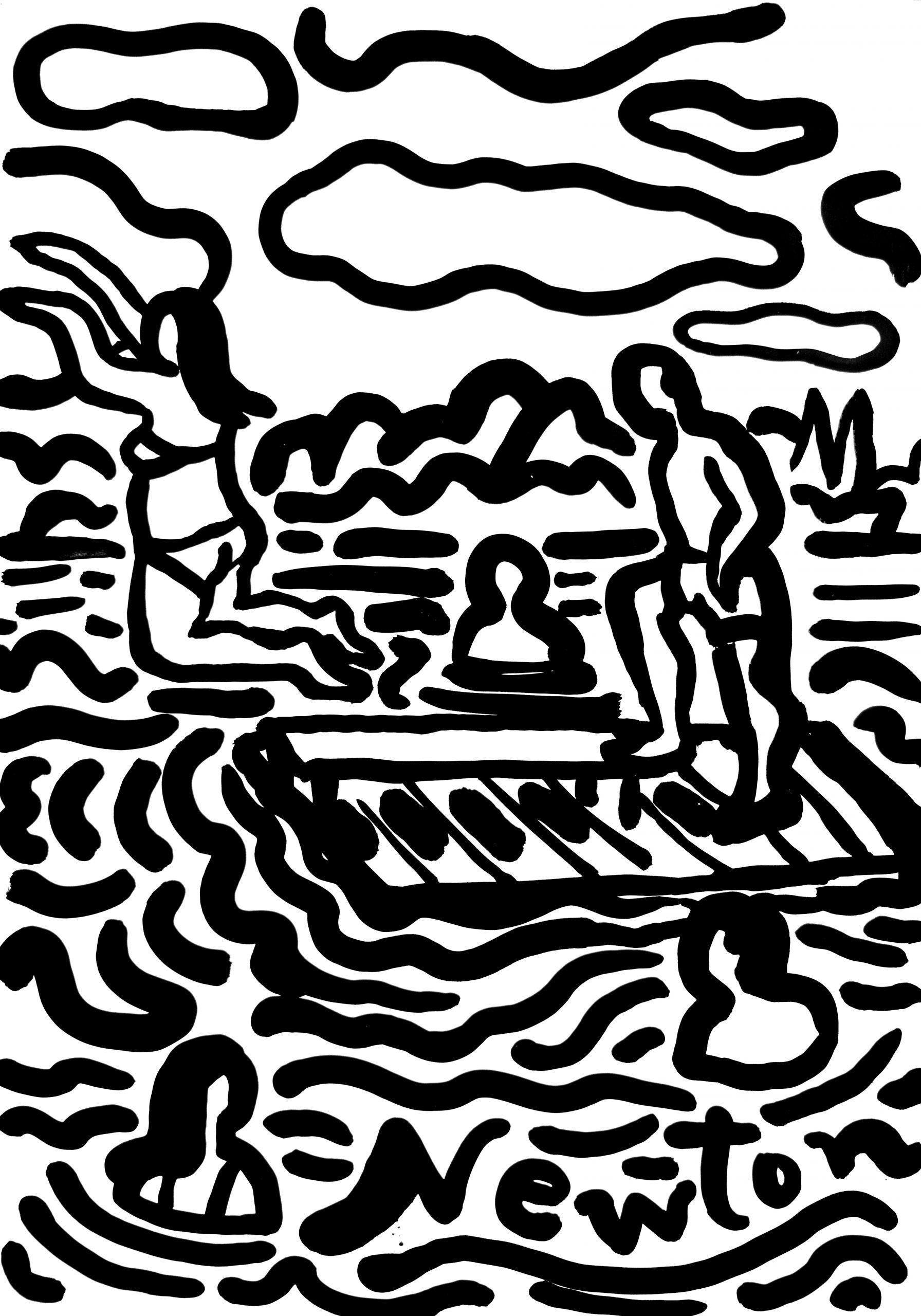 Raft and Swimmers Ink on Paper